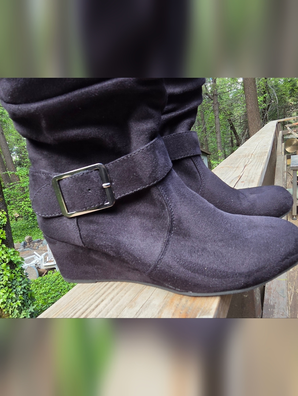 Carlos Santana Black Suede Slouch Boots with Buckle Sz8 NEW IN BOX - Picture 2 of 9